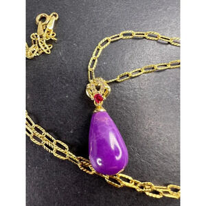 Phosphosiderite and CZ pendant with gold over sterling silver chain